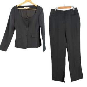 Remain Suit Set Black Fitted Blazer Straight Pants Linen Lyocell Blend Size 4